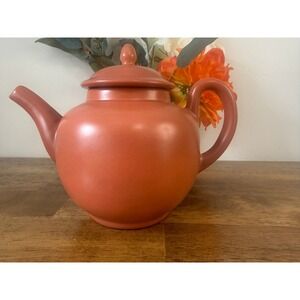 Vintage Cyclamen Terracotta Teapot Coral Pink Modernist Pottery Tea Pot‎
